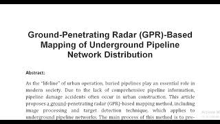 Ground Penetrating Radar GPR Based Mapping of Underground Pipeline Network Distribution [upl. by Ahsiak]