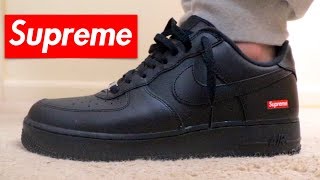 SUPREME NIKE AIR FORCE 1 LOW BLACK REVIEW AND ON FEET WATCH BEFORE YOU BUY [upl. by Harimas]