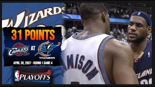 Antawn Jamison 31 points  2007 Playoffs Round 1 Game 4  Cleveland Cavaliers  Washington Wizards [upl. by Erikson]