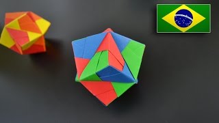 Origami Octaedro Estrelado Sonobe 12 peças  Instruções em Português BR [upl. by Deelaw157]