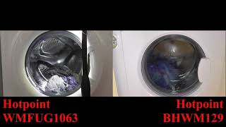 Hotpoint WMFUG1063 vs Hotpoint BHWM129 Cottons 90 and Cottons 90 with mini load wash race [upl. by Fanning553]