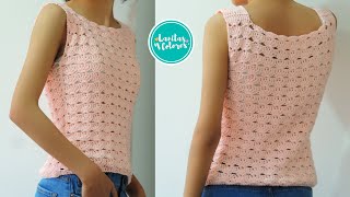 💯 ¡Patrón de tejido hermoso simple basado en punto abanico  blusa o top tejido a crochet [upl. by Isyad471]