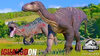 IGUANODON vs TREX IREX GIGANOTOSAURUS Dinosaurs Killling Animation  Jurassic World Evolution 2 [upl. by Gnap]