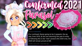 CONFIRMED NEW PARASOL 2020 COMING BACK AND COST Roblox Royale High [upl. by Relyc]