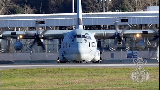 USMC KC130J Taxi And Takeoff From Boeing Field [upl. by Rahas]