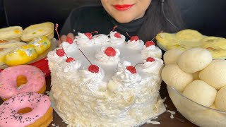 ASMR EATING CAKE WHITE FOREST CAKERASGULLARASMALAIDONUTS AND CHUM CHUM DESERT MUKBANG [upl. by Ahtela197]