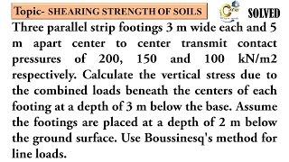 Three parallel strip footings 3 m wide each and 5 m apart center to center transmit contact pressure [upl. by Hafler]