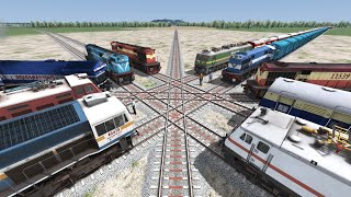 Ten Trains at Diamond Crossing  Cross Each Other on Forked Railroad  Train simulator [upl. by Llewkcor]