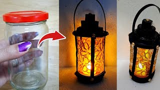 Empty Glass Bottle Reuse Ideas  DIY  Decorative Lantern from recycled glass jar  Upcycling  Lamp [upl. by Drageruaeb]