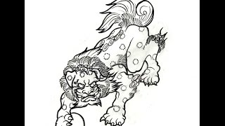 How to Draw a Guardian LionFu Dog Komainu Tattoo style By thebrokenpuppet [upl. by Syramad475]