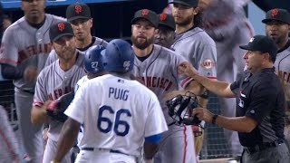 SFLAD Benches clear after Puig Bumgarner go at it [upl. by Nahtannhoj122]