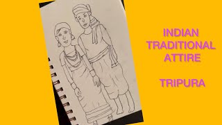 Indian traditional dresses of states drawingTripura culture traditional attirecouple drawing [upl. by Audras]