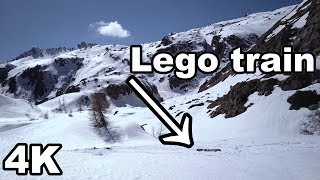 Lego train set up in mountains awesome drone footage [upl. by Makell]