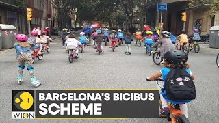 WION Climate Tracker  Barcelonas Bicibus Scheme Greener way for kids to travel to school [upl. by Rothstein]