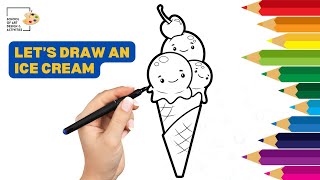 How to Draw amp Color an Ice Cream Cone  Easy Art Tutorial for Kids [upl. by Krm997]