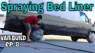 SPRAYING BED LINER ON SIDE PANELS a must to prevent rust  DIY Sprinter Van Conversion Ep8 [upl. by Tades]