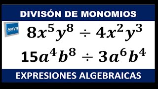 DIVISIÓN DE MONOMIOS CON EJEMPLOS RESUELTOS [upl. by Ognimod718]