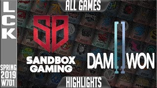 SB vs DWG Highlights ALL GAMES  LCK Spring 2019 Week 7 Day 1  Sandbox Gaming vs Damwon Gaming [upl. by Hulda]