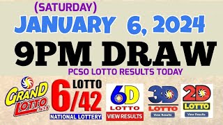 Lotto Result Today 9pm draw January 6 2024 655 642 6D Swertres Ez2 PCSOlotto [upl. by Llehsam17]