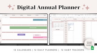 Digital Annual Planner  Calendar Daily Schedule Habit Tracker  Google Sheets Spreadsheet [upl. by Nylrehs]