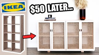 EXTREME 50 IKEA KALLAX HACK  DIY faux cane doors 😱🔨wait what [upl. by Edyaw936]