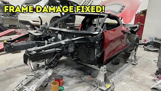 Frame damage finally fixed REBUILDING A 2020 C8 Z51 CORVETTE PART 8 [upl. by Enyrb488]