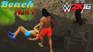 WWE 2K16 Breakout  Beach Fight Roman Reings vs Seth Rollins Gameplay [upl. by Aennil767]