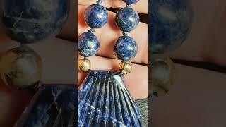 Vintage 14k Gold amp Sodalite 10mm Hand Tied Beaded Necklace 16” 135 Available Email me [upl. by Eidnil]