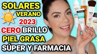 ☀️ PROTECTORES SOLARES PARA PIEL GRASA 💯 DEL SÚPER Y FARMACIA  MARIEBELLE COSMETICS [upl. by Annaert]