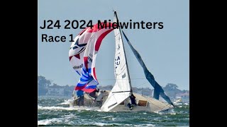 J24 2024 Midwinters Race 1 Heavy air racing 30 gusting to 40 knots with onboard crew discussion [upl. by Ronacin]