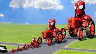 Big amp Small SpiderMan the Tractor vs Train  BeamNGDrive [upl. by Aeresed]