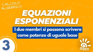 Equazioni esponenziali I due membri si possono scrivere come potenze di uguale base  3 [upl. by Palla]