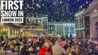 London Christmas Evening Lights Tour  London Snow in Covent Garden  London Winter Walk 4K HDR [upl. by Tobye]