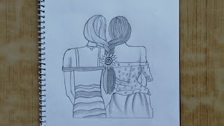 how to draw to girl friends BFF Girl bestiesEasy drawing [upl. by Slaughter840]