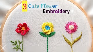 3 Basic Flower Embroidery For BeginnersEasy ampSimple Flower EmbroideryEmbroidery [upl. by Nickie158]