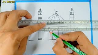 Masjid drawing easy  How to draw a masjid step by step  J U Manna [upl. by Patience]