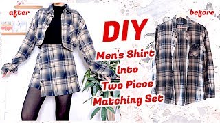 Refashion DIY Mens Shirt into Two Piece Matching Set  ファッション 古着リメイク  옷리폼  COSTURAㅣmadebyaya [upl. by Acirretal849]