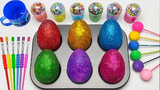 Fun Satisfying Video  Mixing All Lollipops amp Rainbow Eggs from Glitter Slime  Cutting ASMR [upl. by Anerres656]