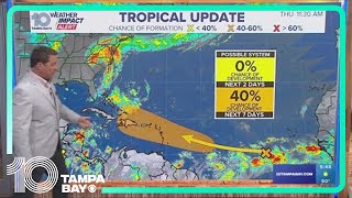 Tracking the Tropics Tropical wave in the eastern Atlantic has a 40 chance of development over the [upl. by Katushka185]