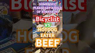 Kobayashi ホットドッグHotto doggu WE HAVE BEEF WITH YOU bicyclist vs hotdog eater chestnut vs kobayashi [upl. by Peppy215]