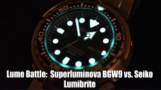 Lume Battle Superluminova BGW9 vs Seiko Lumibrite [upl. by Thia]