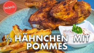 Halbes Hähnchen mit Pommes im Backofen  Schmeckt wie vom IMBISS [upl. by Marc529]