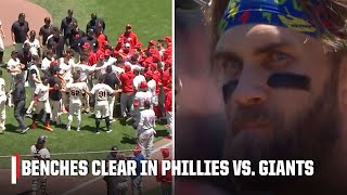 BENCHES CLEAR in Phillies vs Giants after Kyle Harrison clipped Bryce Harper twice 😳  ESPN MLB [upl. by Rauch]