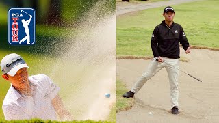 Collin Morikawa recreates EPIC bunker shots [upl. by Torrin]