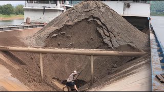 Barge unloading 2500 tons of sand  Empty Barge  Relaxing video [upl. by Latrena]