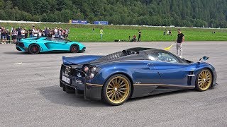 Pagani Huayra Roadster vs Lamborghini Aventador LP7504 SV Roadster [upl. by Kellyn]