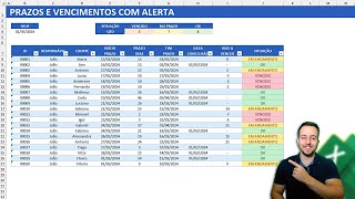 Como Fazer Planilha no Excel com Prazos e Vencimentos com Alertas  Baixar Grátis [upl. by Elfrieda637]