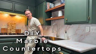 Is this my biggest transformation yet  DIY MARBLE COUNTERTOPS amp BACKSPLASH  Kitchen Makeover [upl. by Lovmilla]