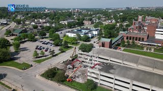 BONUS DRONE FOOTAGE Crews Tear Down Franciscan Central Garage [upl. by Tillion]