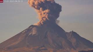 Nov 1 2023 Gray ash explosive eruption from Popocatépetl Volcano Mexico [upl. by Naryk920]